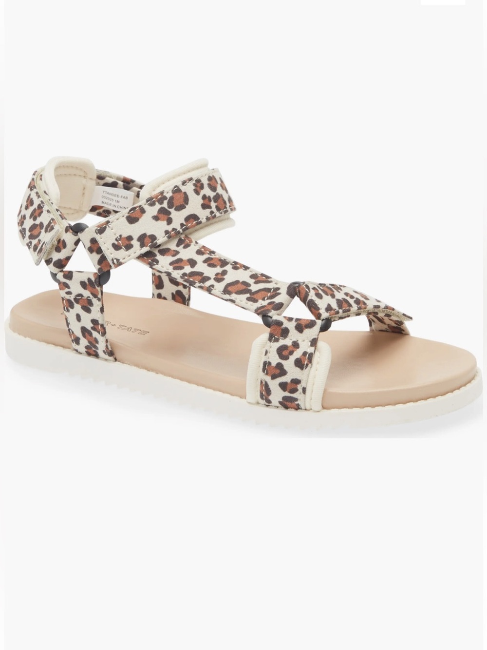 Tucker + Tate Kids Leopard Print Adjustable Sandals - White/Tan, Size 12